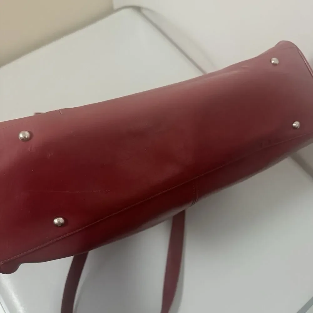 Franklin Covey Leather Bag Red Pockets Expandable Briefcase Laptop Office Travel